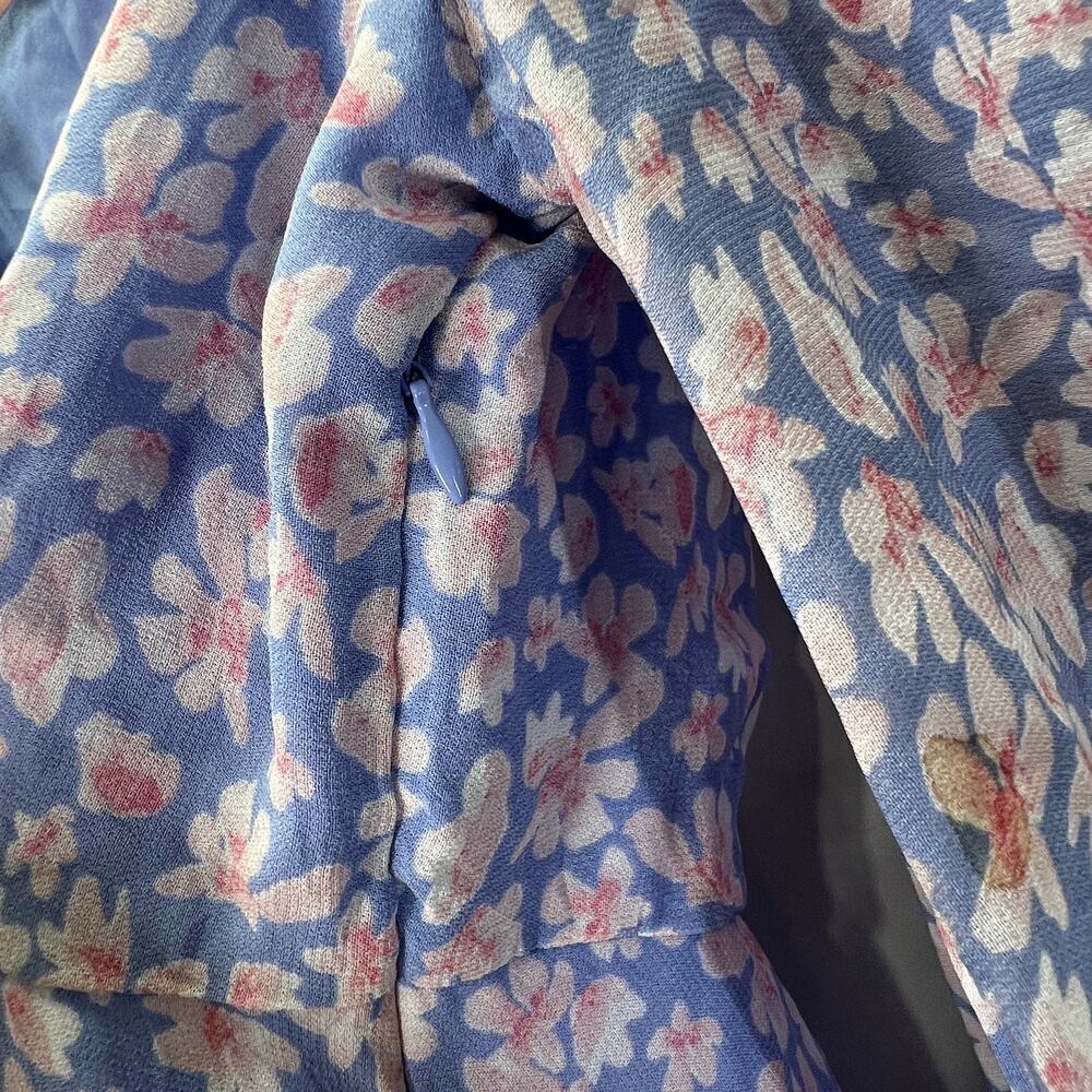 Floral Pastel Blue Pink Chiffon Dress Long Sleeve Size 4/34 - Picture 6 of 7